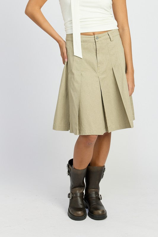 KNEE LENGTH PLEATED SKIRT