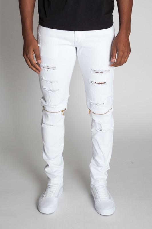 Destroyed White Zip Jeans