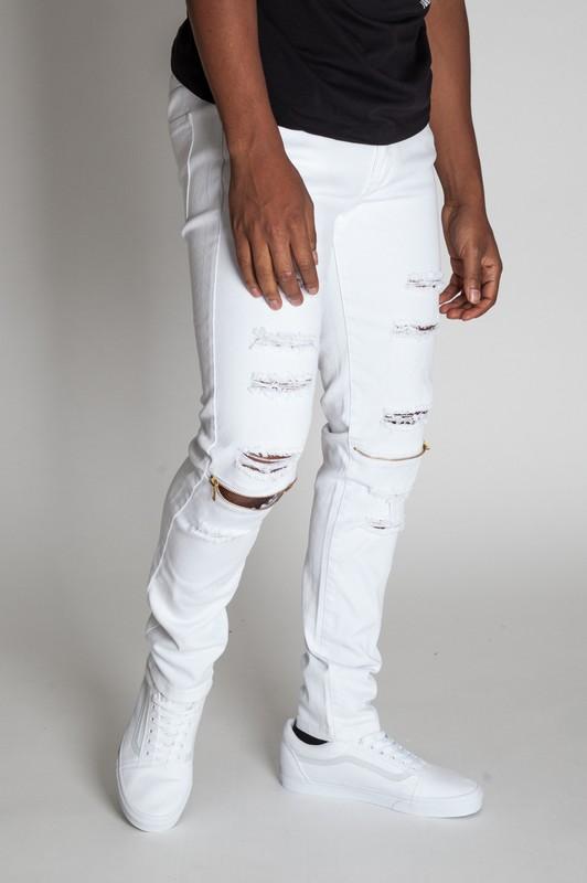Destroyed White Zip Jeans