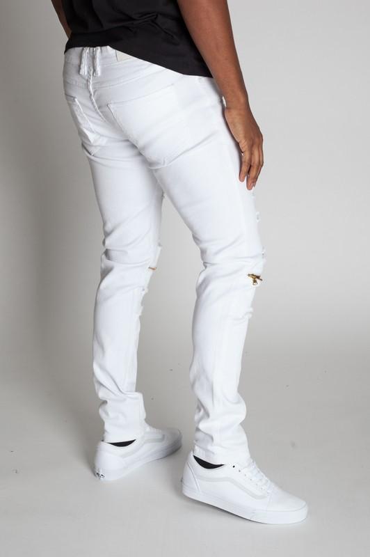 Destroyed White Zip Jeans
