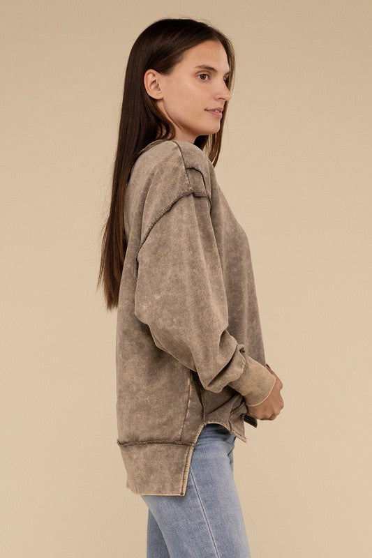 Acid Wash French Terry Exposed-Seam Sweatshirt