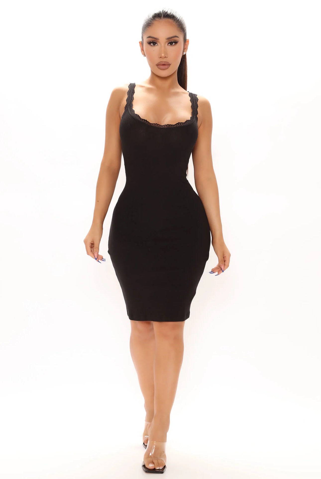 Little Lace Ribbed Black Dress