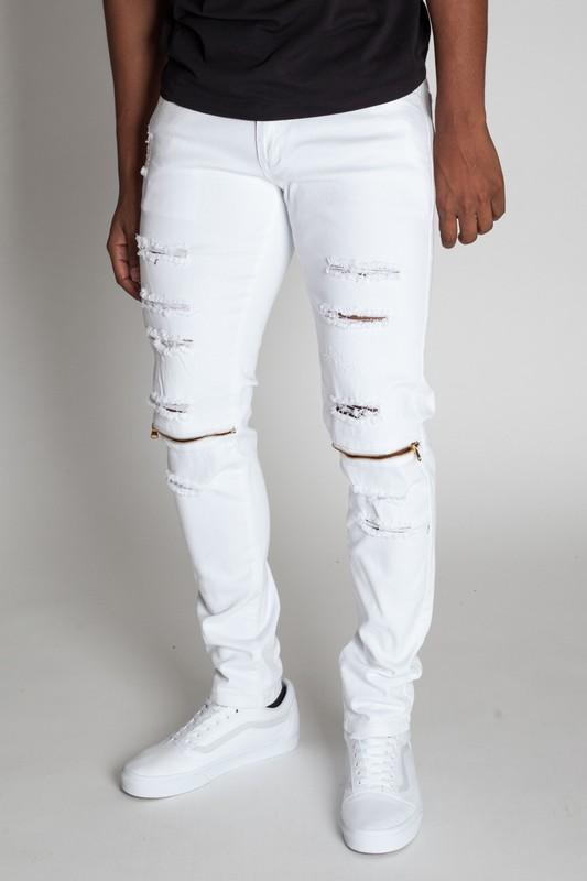 Destroyed White Zip Jeans