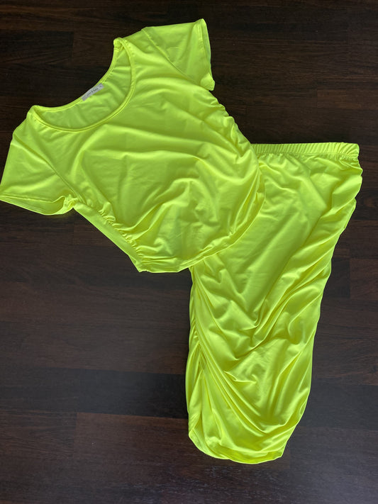 Neon Crop Top Skirt Set