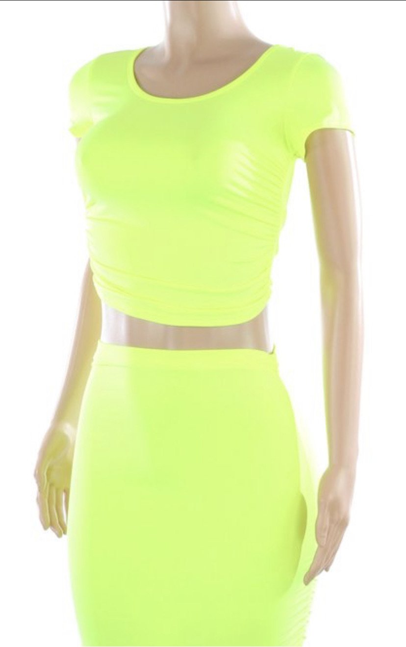 Neon Crop Top Skirt Set